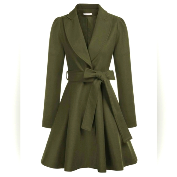 Grace Karin Jackets & Blazers - GRACE KARIN Women's Notch Lapel Green Long Puff Sleeve a Line Pea Coat Size L